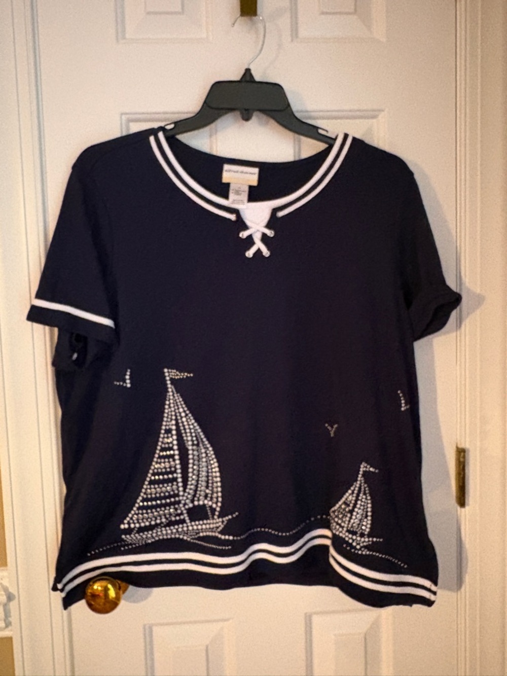 Alfred Dunner Navy Short-Sleeve Sailboat Tee Size 1X